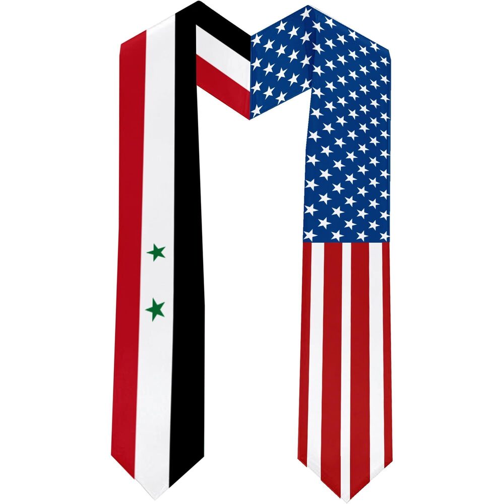 8351 2025 Syria Flag and USA Flag Graduation Stole Graduation Sash